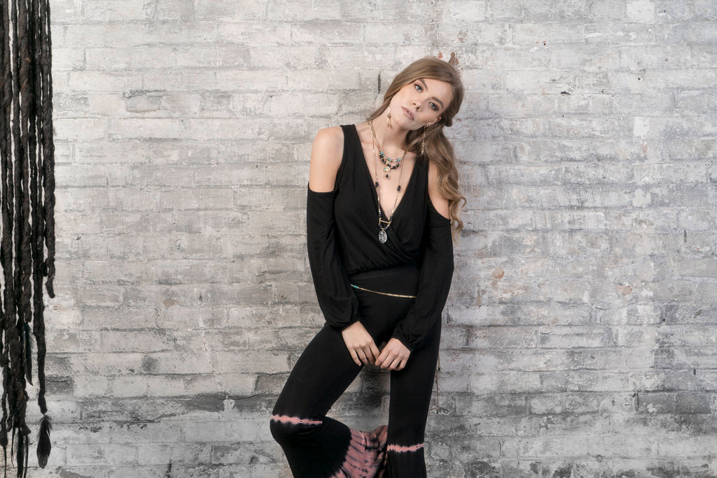 Handmade bohemian jewelry, long crystal necklace made in Canada