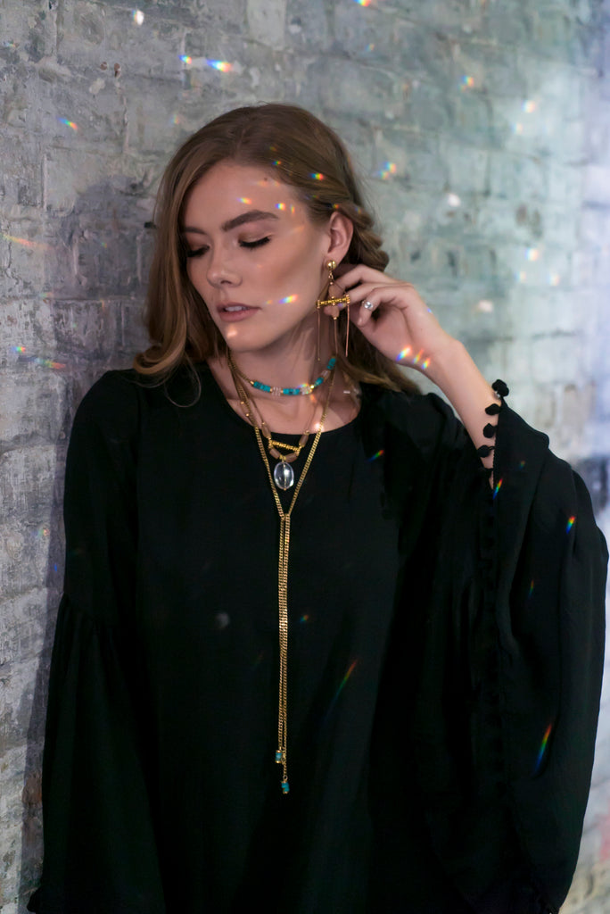 Handmade bohemian jewelry, short crystal necklace made in Canada