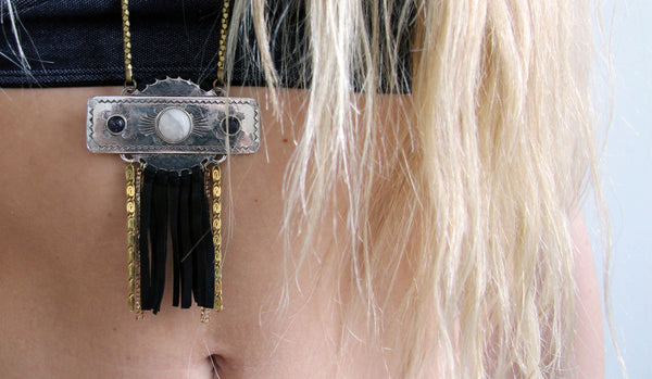 handmade black tassel southwest necklace